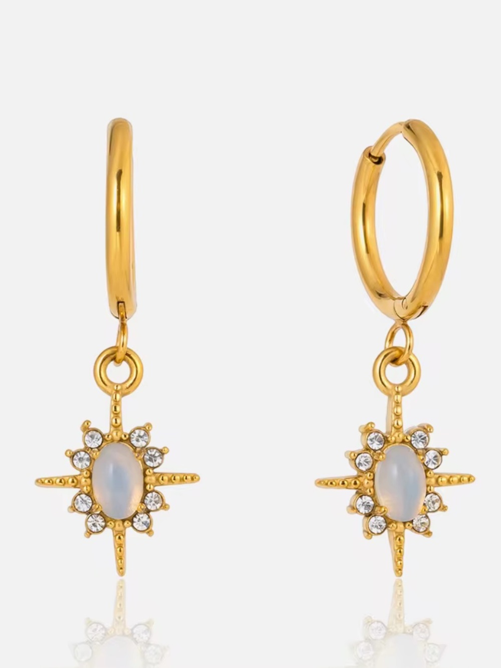 Gold Starburst Opal Hoop Drop Earrings - Women Jewelry